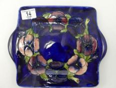 Unusual Moorcroft square lobed plate: in the pansy design circ 1920's