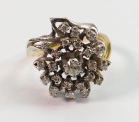 18ct gold & diamond dress ring hallmarked: Size S, weight 8.4g, 23 diamonds, center stone 4mm appx.