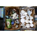 A mixed collection of items to include: decorative pottery jugs, table ware, baskets etc (2 trays)