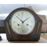 Oak Cased Deco Mantle Clock: height 22cm