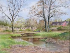 Reginald Johnson large watercolour signed and dated: Upper Slaughter Cotswolds, measuring 39cm x