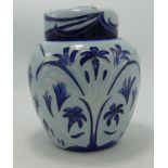 Moorcroft blue on blue ginger jar: designed by Phillip Gibson