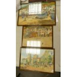 Local Artist Barbera Bell Series of 3 framed Mid Century Watercolours of Spanish Sea Side Resorts: