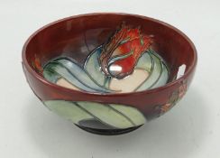 Moorcroft Red Tulip Patterned Bowl: diameter 16cm, silver line seconds