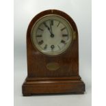 Oak Cased early 20th Century Mantle Clock: with presentation plaque, height 25cm