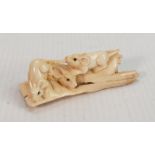 19th Century Carved Ivory Panel of Mice Playing: length 6.8cm Please note that as the chess set