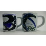 Copenhagen Annual Fajance Mugs Denmark Decorated by Danish Designers Years 1985 & 1986(2): height