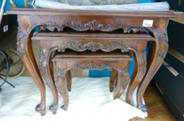 Reproduction Carved Nest of Three Tables: height 55cm, width 66cm and depth 40cm
