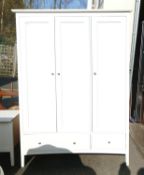 Large Modern White 3 Door Wardrobe: height 188cm x 138cm width & depth 54cm