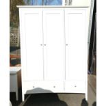 Large Modern White 3 Door Wardrobe: height 188cm x 138cm width & depth 54cm