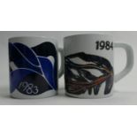 Copenhagen Annual Fajance Mugs Denmark Decorated by Danish Designers Years 1983 & 1984(2): height