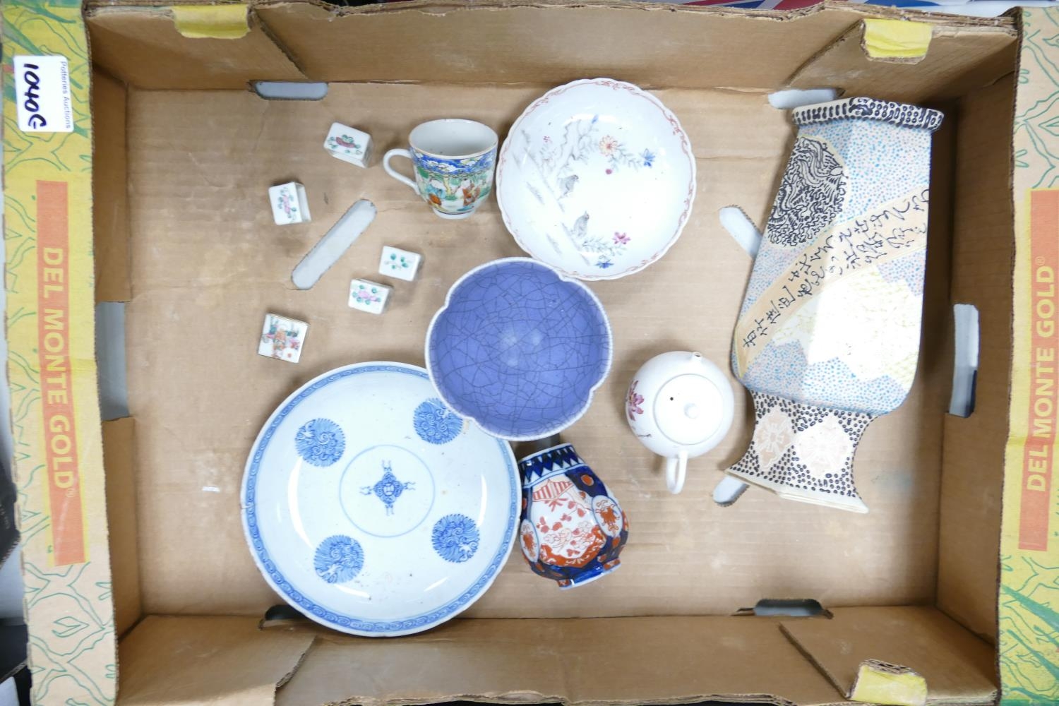 A mixed collection of items to include: 19th Century Chinese Bowls , Plates, later Japanese tiny tea