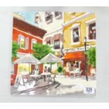 Tubelined Wall Plaque with Continental Street Scene Theme: 30cm x 30cm