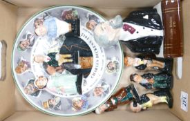 Royal Doulton Dickens Figures: Scrooge & David Copperfield together with seconds Mrs Bardell,