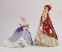Royal Doulton Lady Figures: The Pisley Shawl HN1892 ( Hairline to Base) & Happy Anniversary HN3097(