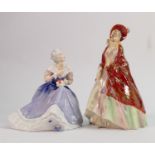 Royal Doulton Lady Figures: The Pisley Shawl HN1892 ( Hairline to Base) & Happy Anniversary HN3097(
