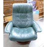 Ekornes Green Stressless Leather Recliner / Swivel Chair:
