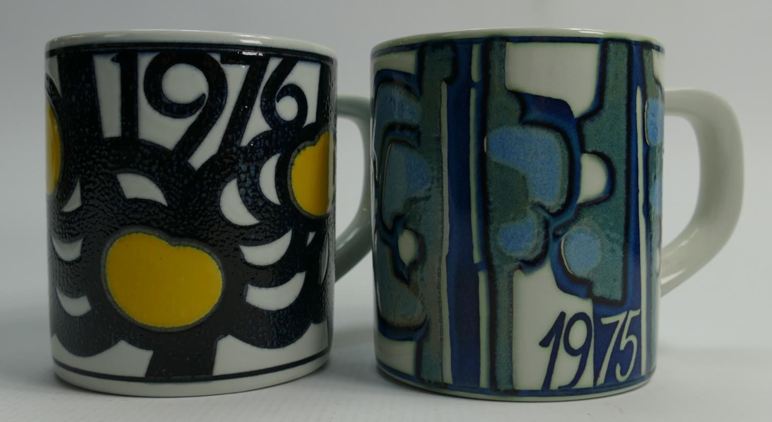 Copenhagen Annual Fajance Mugs Denmark Decorated by Danish Designers Years 1975 & 1976(2): height