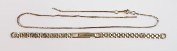 9ct hallmarked gold watch bracelet & broken 9ct neck chain: Gross weight 8.2g