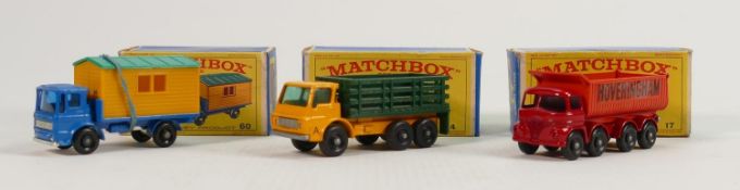 Three Matchbox Lesney boxed vehicles 4 17 & 60: Stake truck mint & boxed, Hoveringham 8 wheel tipper