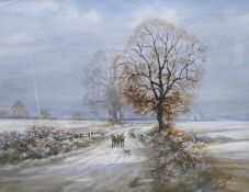 Reginald Johnson watercolour signed: Winter landscape measuring 37cm x 47cm excluding mount & frame.