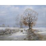 Reginald Johnson watercolour signed: Winter landscape measuring 37cm x 47cm excluding mount & frame.