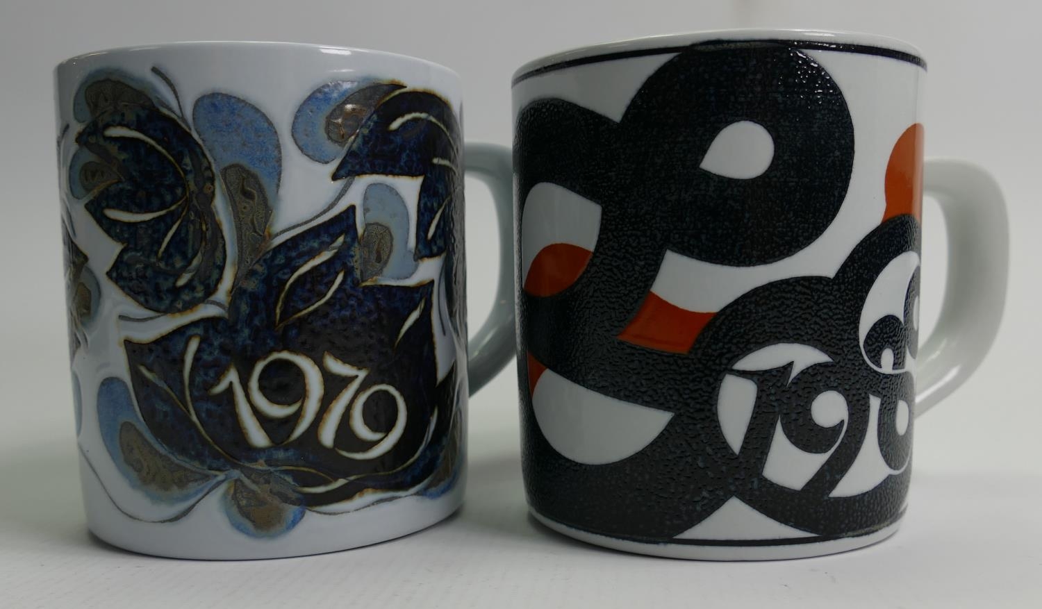 Copenhagen Annual Fajance Mugs Denmark Decorated by Danish Designers Years 1979 & 1980(2): height