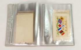 Collection of 20 x WWI silk postcards in album: Some with insert cards, and military RAMC & national