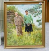 Large framed oil painting of Prince Charles & Lady Diana: signed and dated 1982