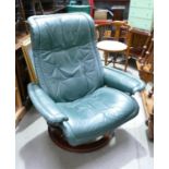 Ekornes Green Stressless Leather Recliner / Swivel Chair: