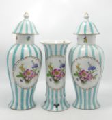Continental Hand Decorated Lidded Pots & Vase: tallest 32cm(3)