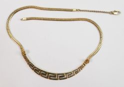 14ct 585 decorative flat link & Greek key design necklet: Weight 21grams, stamped .585 for 14ct