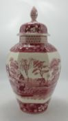 Spode pink tower patterned temple jar: height 33cm