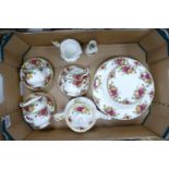 Royal Albert Old Country Rose items to include: dinner plates, teapot, cups & saucers etc (26