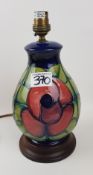 Moorcroft Lamp with Stylised Rose design by Sally Tuffin