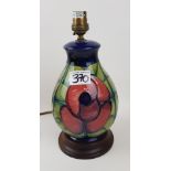 Moorcroft Lamp with Stylised Rose design by Sally Tuffin