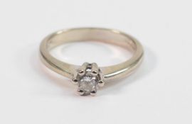 18ct white gold hallmarked solitaire diamond ring: Ring size M, weight 3.5g, stone size 3.5mm