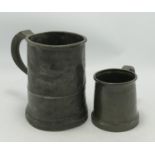 Tudric Pewter Tankard: together with earlier non Tudric item, height of tallest 14.8cm