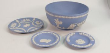 Wedgwood Blue Jasper Ware Fruit Bowl: together with plate & ashtrays(4)