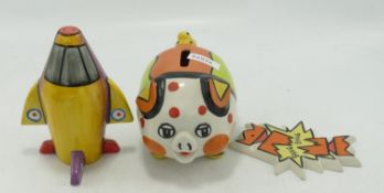 Lorna Bailey Items to include: Rocket Ship, Piggy Bank & Christmas Decoration, tallest 11cm(3)