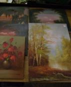 5 x unframed oil on canvas paintings: size of largest 61cm x 46cm (5).