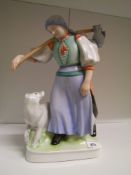 Zsolnay Pecs large signed figure of a lady with dog: