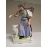 Zsolnay Pecs large signed figure of a lady with dog: