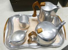 Piquot Ware Stainless Steel Tea Service: including tray