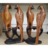 2 African hardwood hand carved figural groups of birds: 41cm in height: (2).