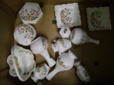 A mixed collection of ceramic items to include: Aynsley Cottage Garden items, vases, basket, pin