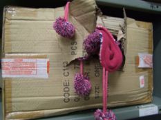A large quantity of pink bobble hats: