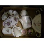 A mixed collection of ceramic items to include: Burleigh Ware vase, Wedgwood items etc (1 tray).