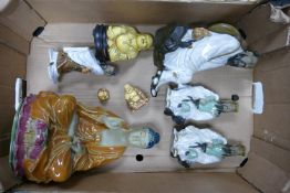 A mixed collection of items to include Oriental mud man figures : together with buddha figure