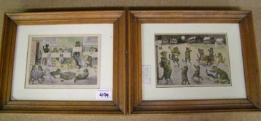 A pair of framed original Louis Wain cat prints: Getting ready for the holidays & The Christmas